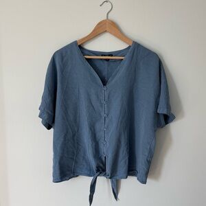 Velvet Heart Blue Button-Up Tie-Front Blouse